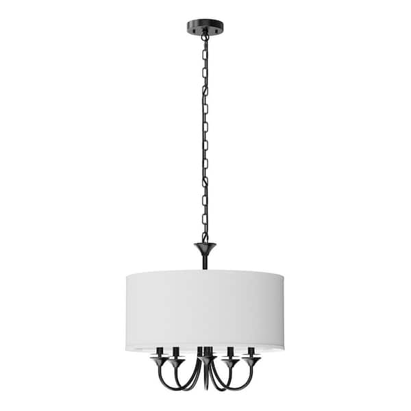 Briignite Modern Farmhouse 5-Light Black Chandelier with White Shades for Kitchen and Dining Rooms (Light Bulbs Not Included)