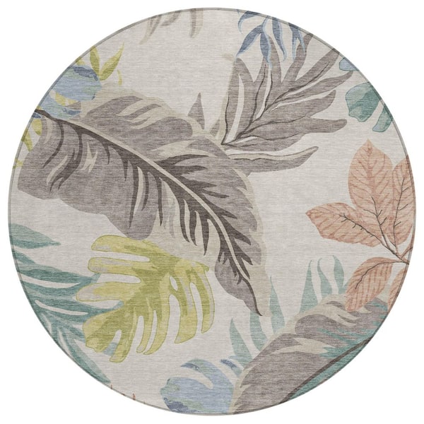 Chantille Machine Washable Indoor/Outdoor Abstract ACN3090 Linen 8 ft. x 8 ft. Round Rug