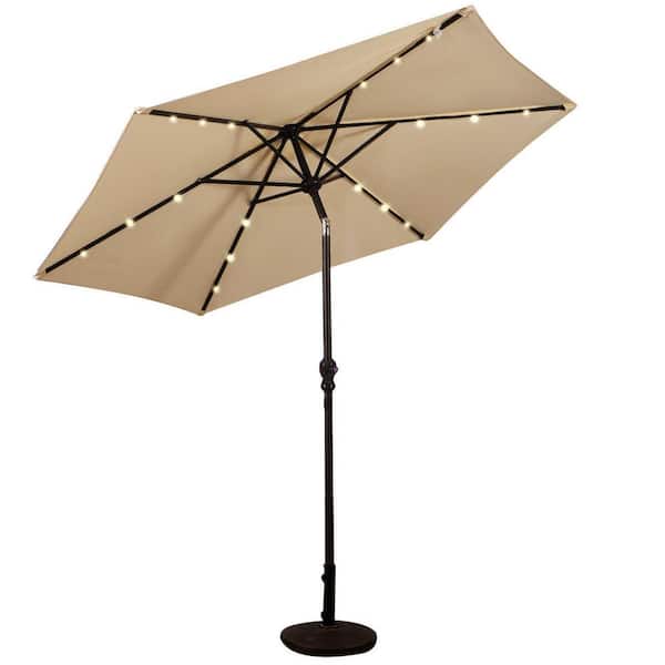 Boyel Living 9 ft. Steel Cantilever LED Patio Umbrella with Crank in Beige