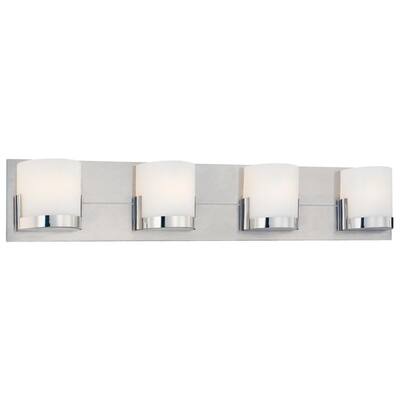 Convex 4-Light Chrome Glass Holders with Brushed Aluminum Backplate Bath Light