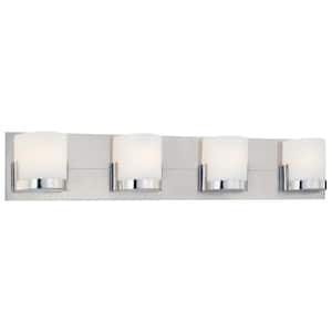 Convex 4-Light Chrome Glass Holders with Brushed Aluminum Backplate Bath Light