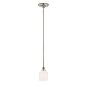Melrose 5 in. 1-Light Satin Nickel Mini Pendant with Soft White Opel Etched Glass Shade