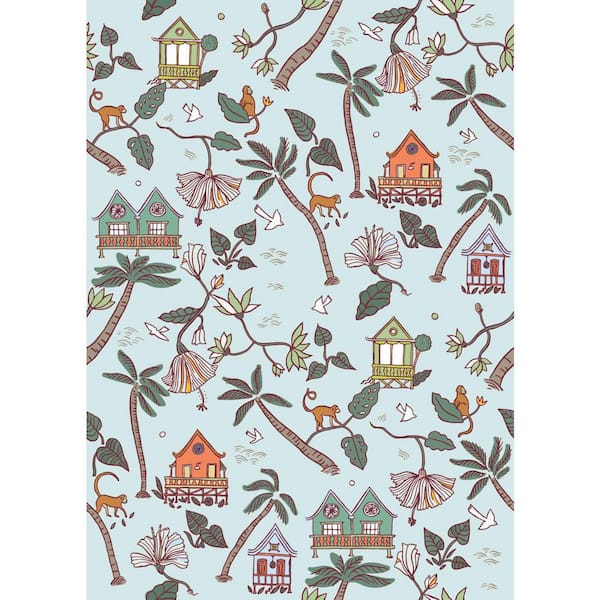 RoomMates Holalola 28.29 sq. ft. Calypso Jungle Blue Peel and Stick Wallpaper