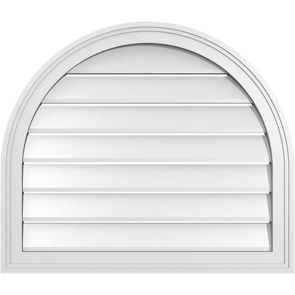 Ekena Millwork 28 in. x 24 in. Round Top White PVC Paintable Gable Louver Vent Functional
