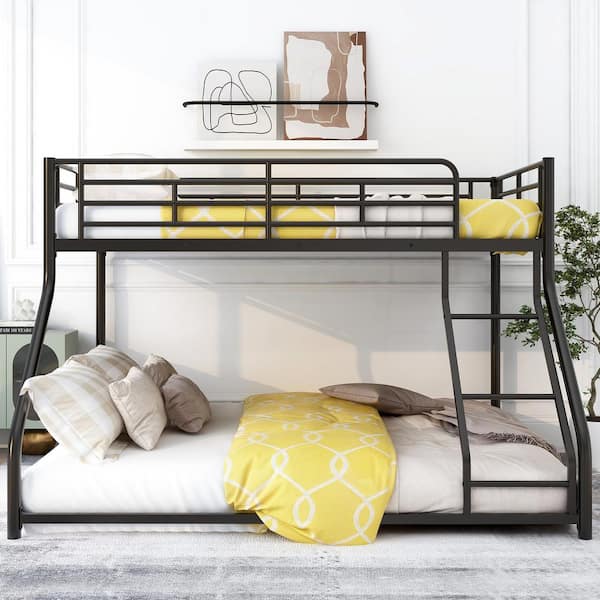 Metal Twin XL over Queen Bunk Bed with Ladder, Black