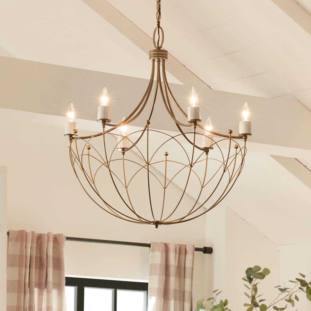 Elegant Topiary 6-Light Character Bronze Chandelier with Vintage Candle Sleeves