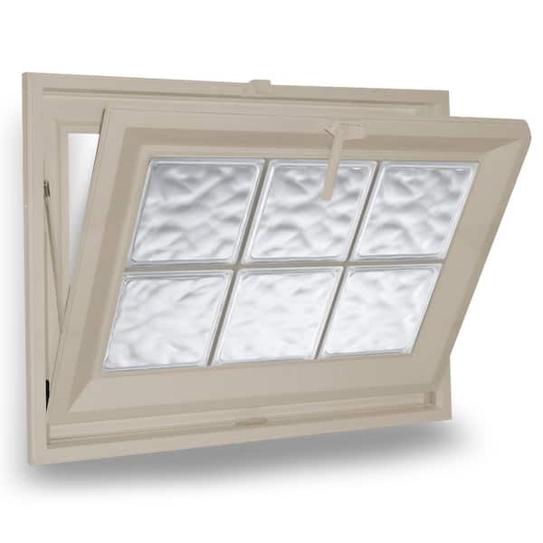 23.5 in. x 23.5 in. Acrylic Privacy Glass Tan New Construction Double-Pane Vinyl Frame Hopper Window with Wave Block
