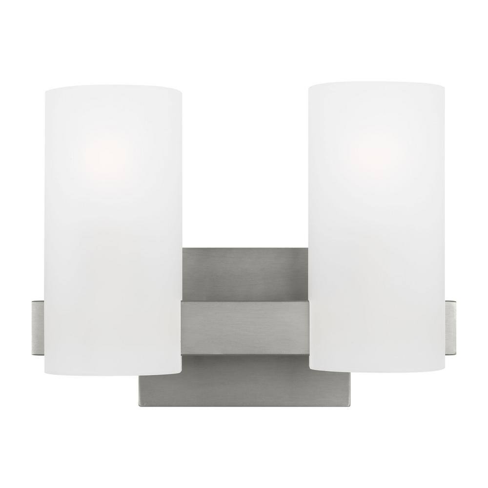 Rhode Medium Brushed Steel Vanity Light with Etched Glass Shades