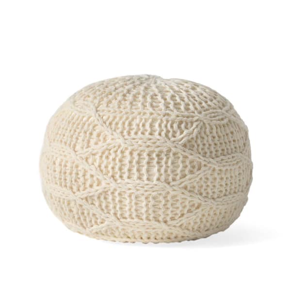 Noble House Stefan Cream Handmade Fabric Round Pouf