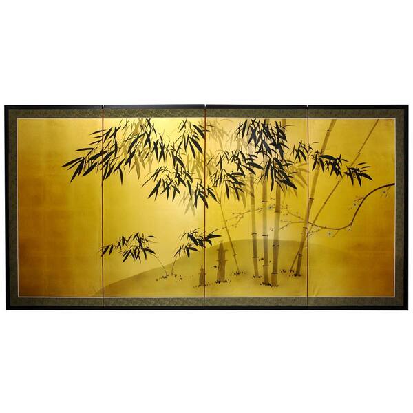 Oriental Furniture 36 In X 72 In Gold Leaf Bamboo Wall Art Silk Bamboo 36h The Home Depot
