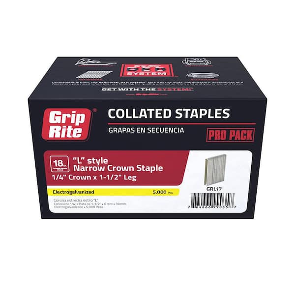 Grip-Rite 1-1/2 in. x 1/4 in. 18-Gauge Electrogalvanized L Style Narrow Crown Staples (5,000- Per Box)