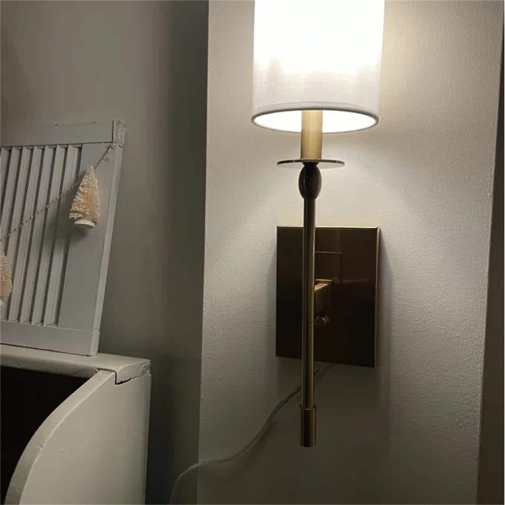 Black Metal Wall Sconce with White Fabric Shade