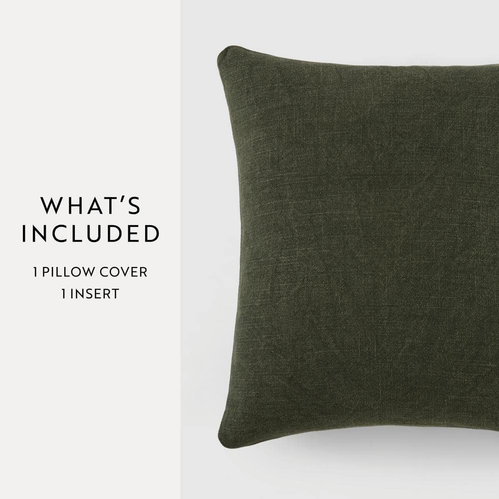 Olive Green Cotton Box Throw Pillow Set of 2
