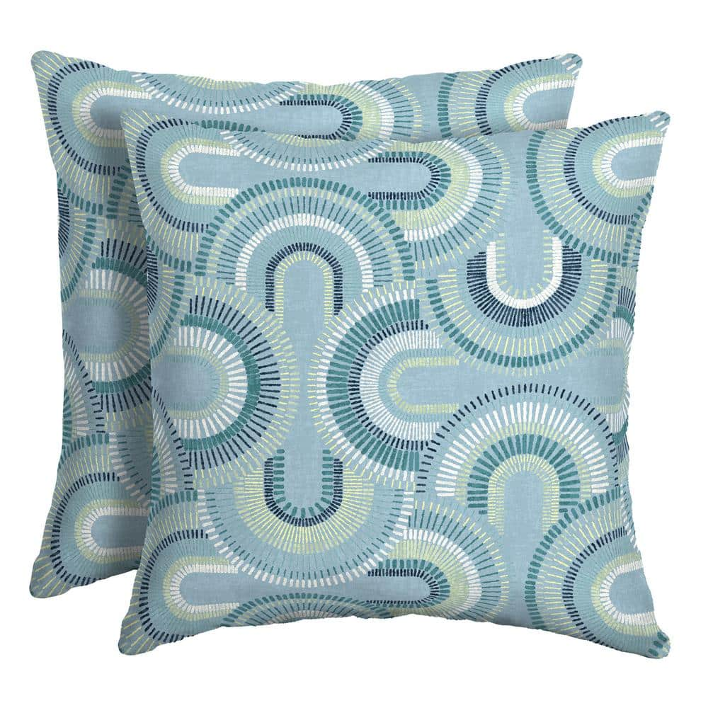 Arden Selections 16 in. x 16 in. Blue Shibori Stripe Outdoor Square Throw Pillow (2-Pack)