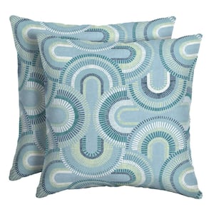 16 in. x 16 in. Coastal Blue Geometric Outdoor Square Throw Pillow (2-Pack)