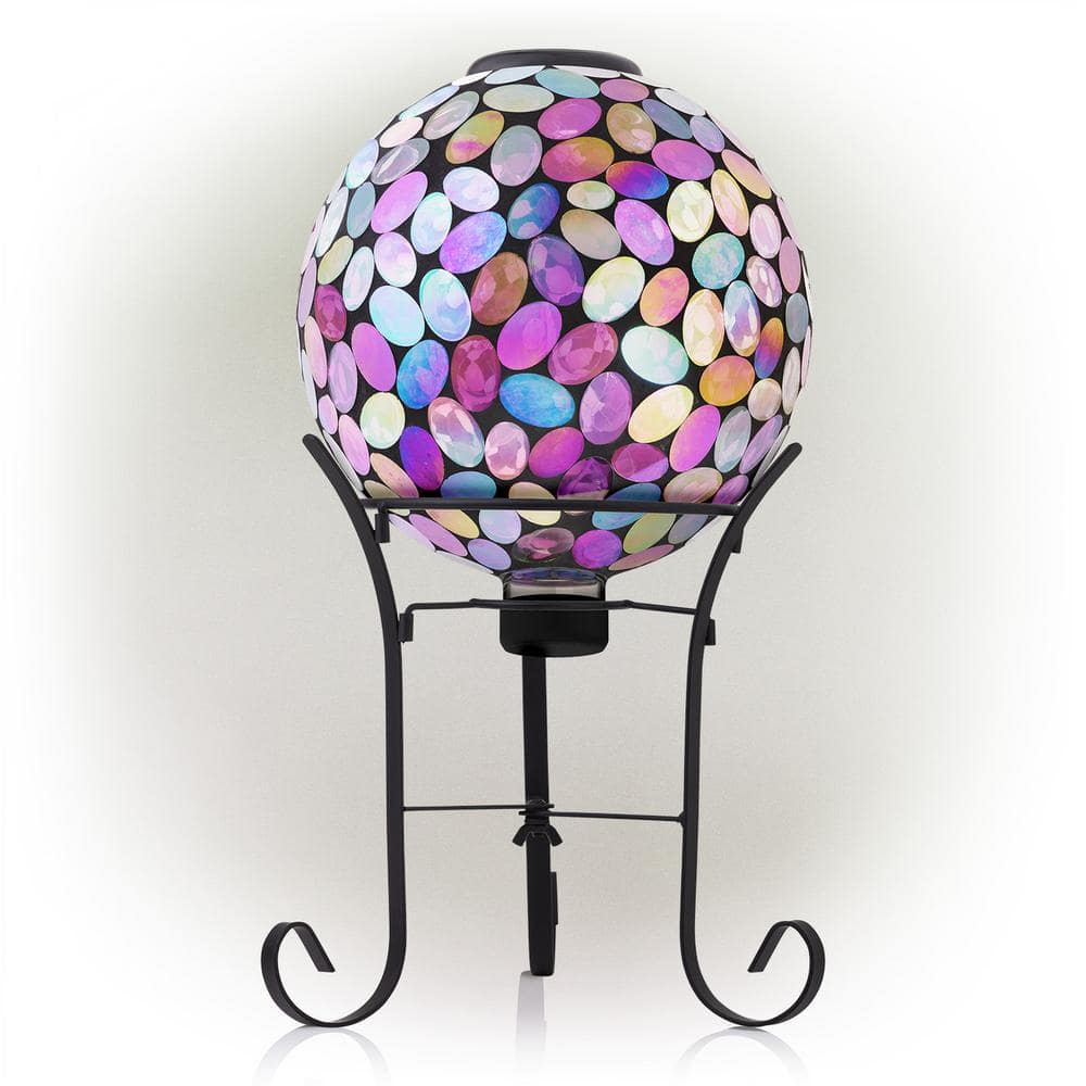 Solar-Powered Purple Glass Gazing Ball with Metal Stand