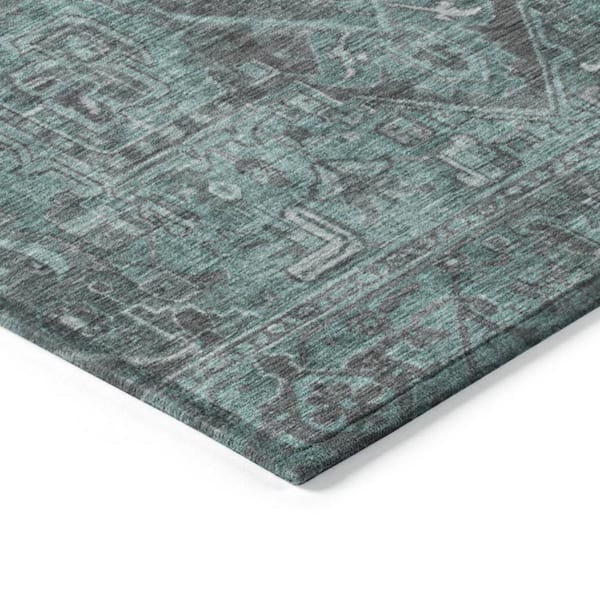 Turquoise 10 ft. x 14 ft. Woven Oriental Rectangle Indoor/Outdoor Area Rug