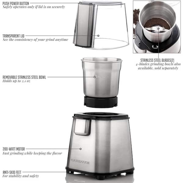 Ovente Electric Small Coffee Grinder 2.5 Ounce Portable & Compact Mill  CG225W