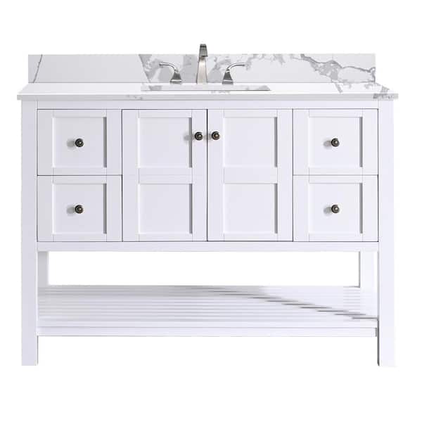 YASINU Seleen 48 in. W x 22 in. D x 39 in. H Single Sinks Freestand Bath Vanity in White With Belly White Culture Marble Top