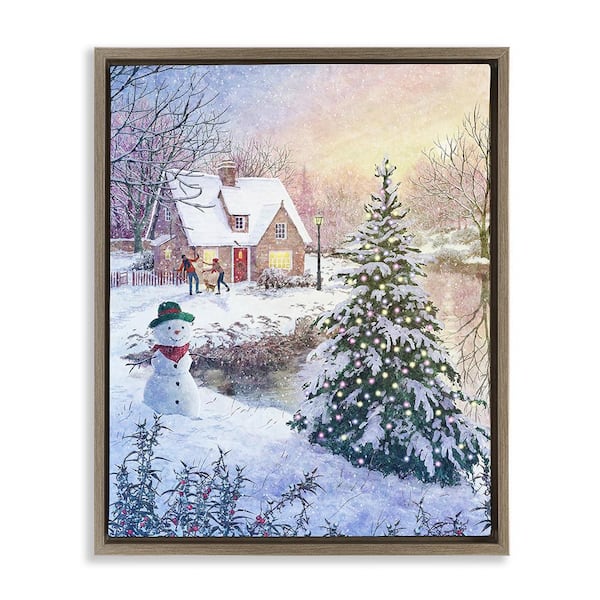 Stupell Industries Kids Playing in Snow by Pip Wilson 1 Piece Floater Frame Graphic Print Nature Poster Art Print 31 in. x 25 in.