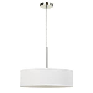 14 in. H Integrated LED Brushed Steel Metal and Fabric Pendant with Off White Shade