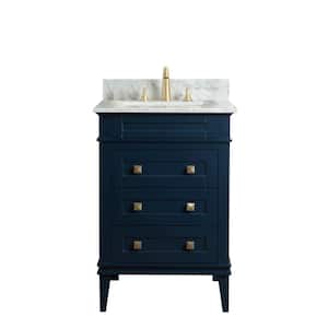 24 in. W x 22 in. D Vanity in Blue with Cararra Marble Vanity Top in White and with White Basin