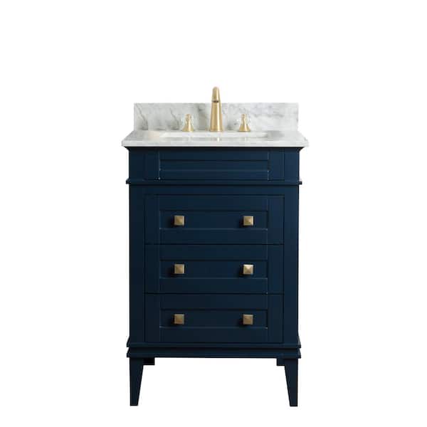 Legion Furniture 24 in. W x 22 in. D Vanity in Blue with Cararra Marble Vanity Top in White and with White Basin