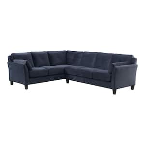 Horme 104 in. Flared Arms Polyester L-Shaped Sectional Sofa in Navy with Tufted Cushions