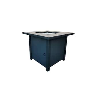 Crescent Bay Black Metal and Tile Square Fire Pit with Glass Rocks