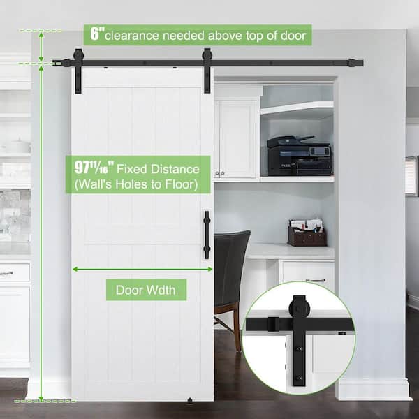 SOCBAZZAR - 34 in. x 96 in. 2-Panel Plank White MDF Interior Sliding Barn Door with Hardware Kit