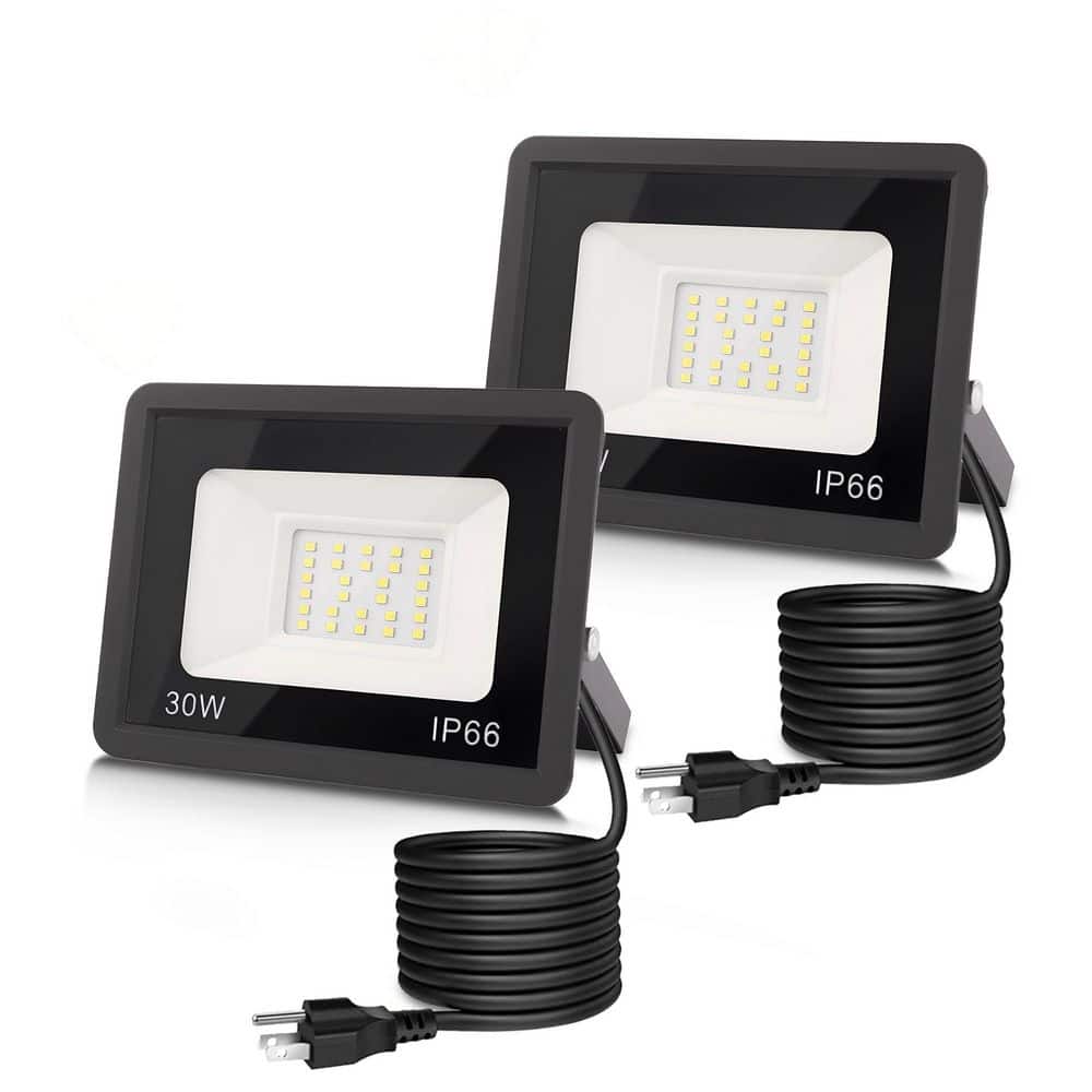 30W Black Plug-In Integrated LED Landscape Flood Light with Dusk to Dawn, IP66 Outdoor Light for Yard & Garage, 2-Pack price history on PriceWatchPro