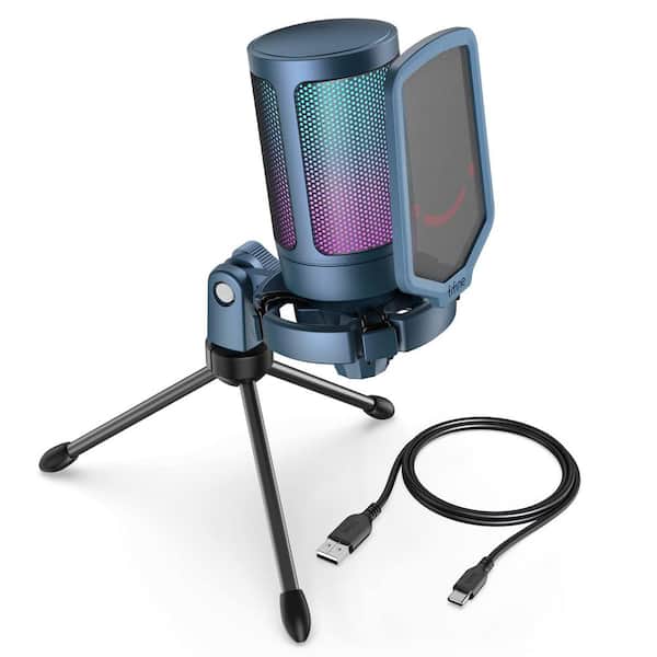 Ahfiwaso Convenient USB Gaming Condenser Microphone in Blue with RGB Light
