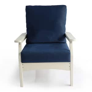 Aspen White Deep Seating Plastic HDPE Outdoor Chair with Navy Cushion