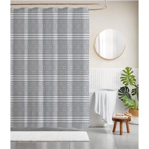 Stripes And Shapes Flint Polyester Canvas Shower Curtain