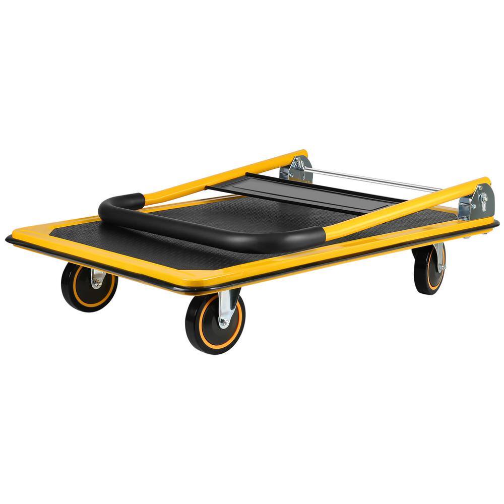 Yellow Steel Folding Platform Hand Truck with Rubber Wheels