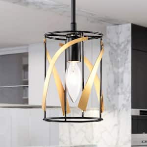 Sana 5 in. 1-Light Indoor Matte Black and Gold Finish Cage Pendant Light with Light Kit