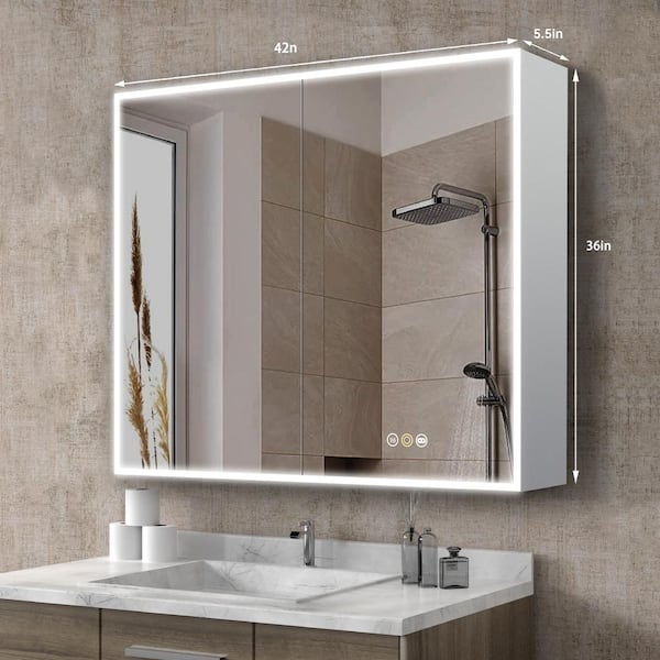tunuo 42 in. W x 36 in. H Medium Rectangular Silver LED and