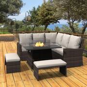 Chloe Brown 5-Piece Wicker Patio Fire Pit Conversation Sofa Set with Beige Cushions