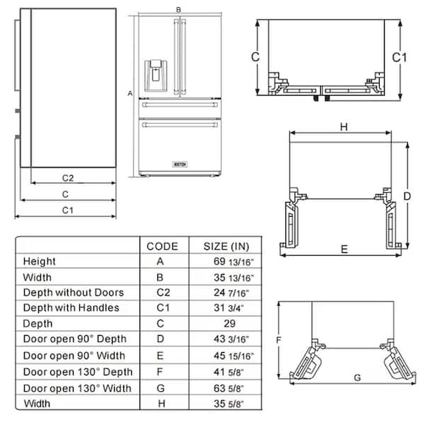 JELADOHogheadWabashTrousersＬサイズ KOSTCH 36 in. 21.6 cu. ft. Counter Depth French Door Refrigerator