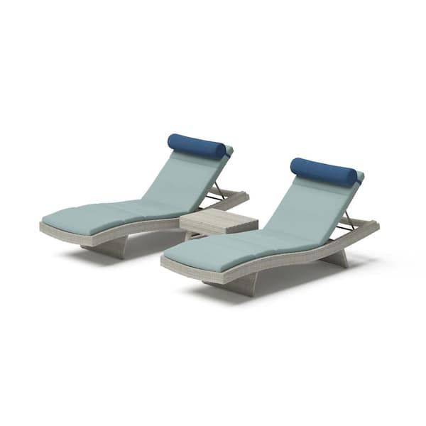RST BRANDS Portofino Comfort Gray 3-Piece Aluminum Patio Conversation Seating Set with Sunbrella Spa Blue Cushions