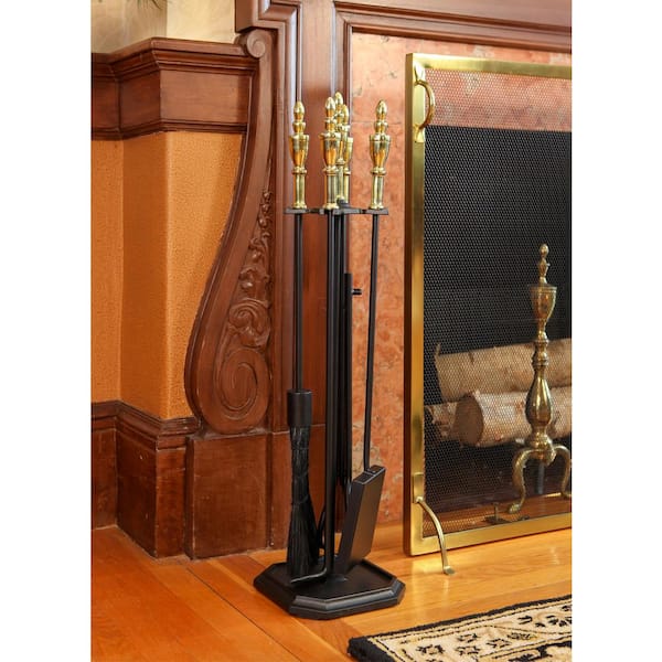 ACHLA DESIGNS 30.5 in. Tall 5-Piece Antique Brass and Black