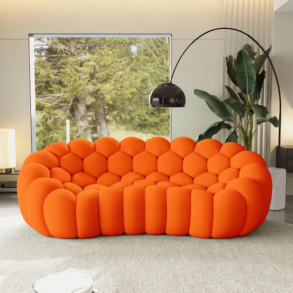 98 in. Armless 3-Seater Bubble Couch Floor Sofa Mesh Fabric Curved Sectional Sofa in Orange