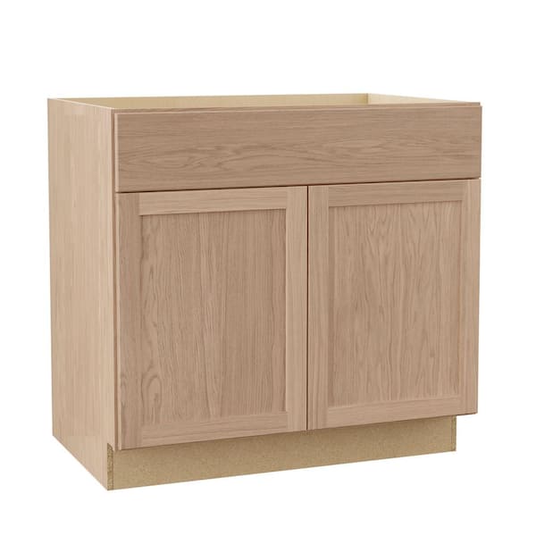 Hampton Bay Sinclair 36 in. W x 24 in. D x 34.5 in. H Assembled Sink Base Cabinet in Shaker Light Oak