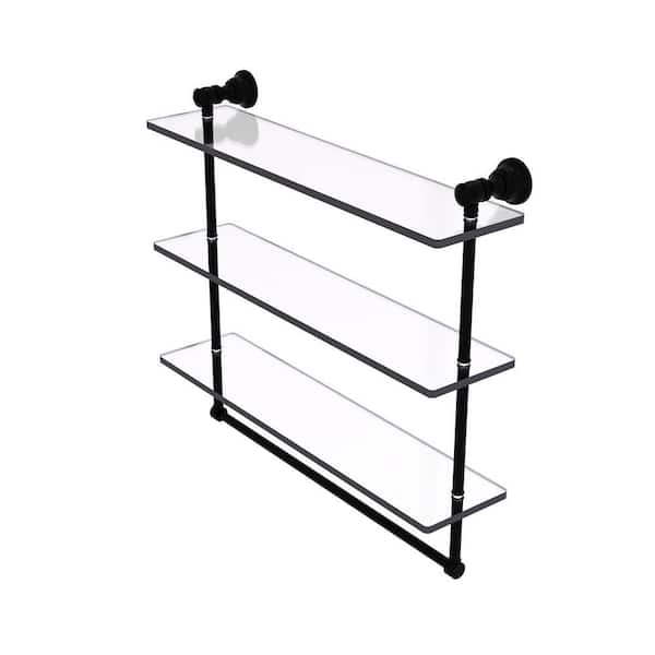 Carolina Collection 22 in. W x 19.7 in. H  x 5.54 in. D Glass Rectangular Shelf in Matte Black with Towel Bar