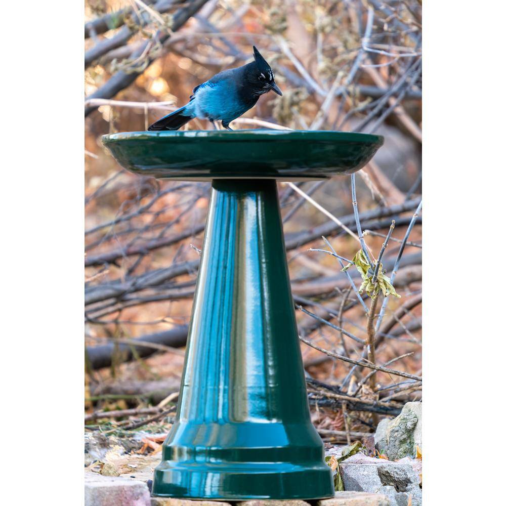 Hunter Green Ceramic Locking Top Bird Bath Stand