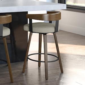 Cohen 30 in. Light Beige and Grey Boucle Polyester / Brown Wood Swivel Bar Stool
