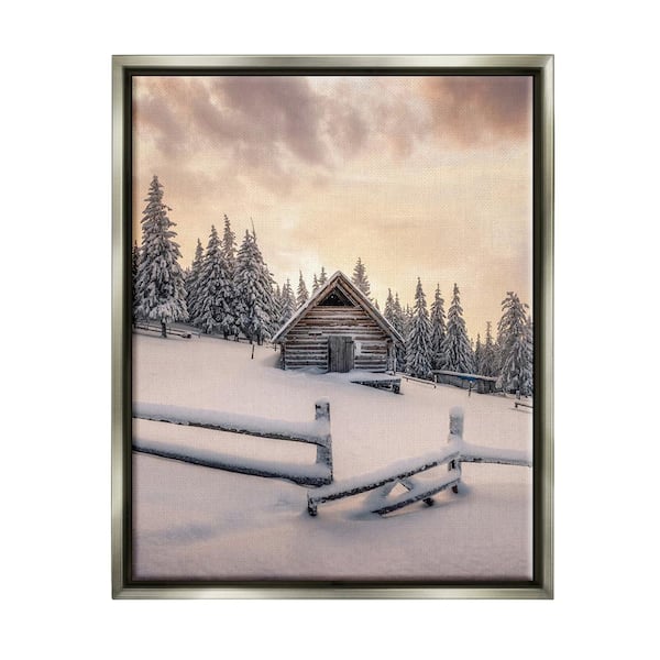Stupell Industries Rural Winter Cabin by Incado 1-Piece Floater Frame Graphic Print Nature Poster Art Print 21 in. x 17 in.