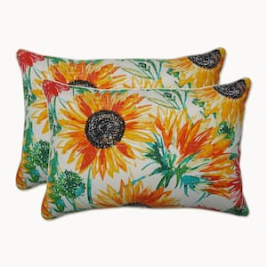 Floral Yellow Rectangular Outdoor Lumbar Throw Pillow 2-Pack