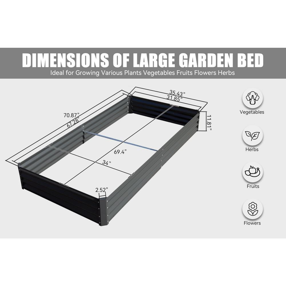Gray Galvanized Steel Rectangular Raised Garden Bed, 6x3x1ft