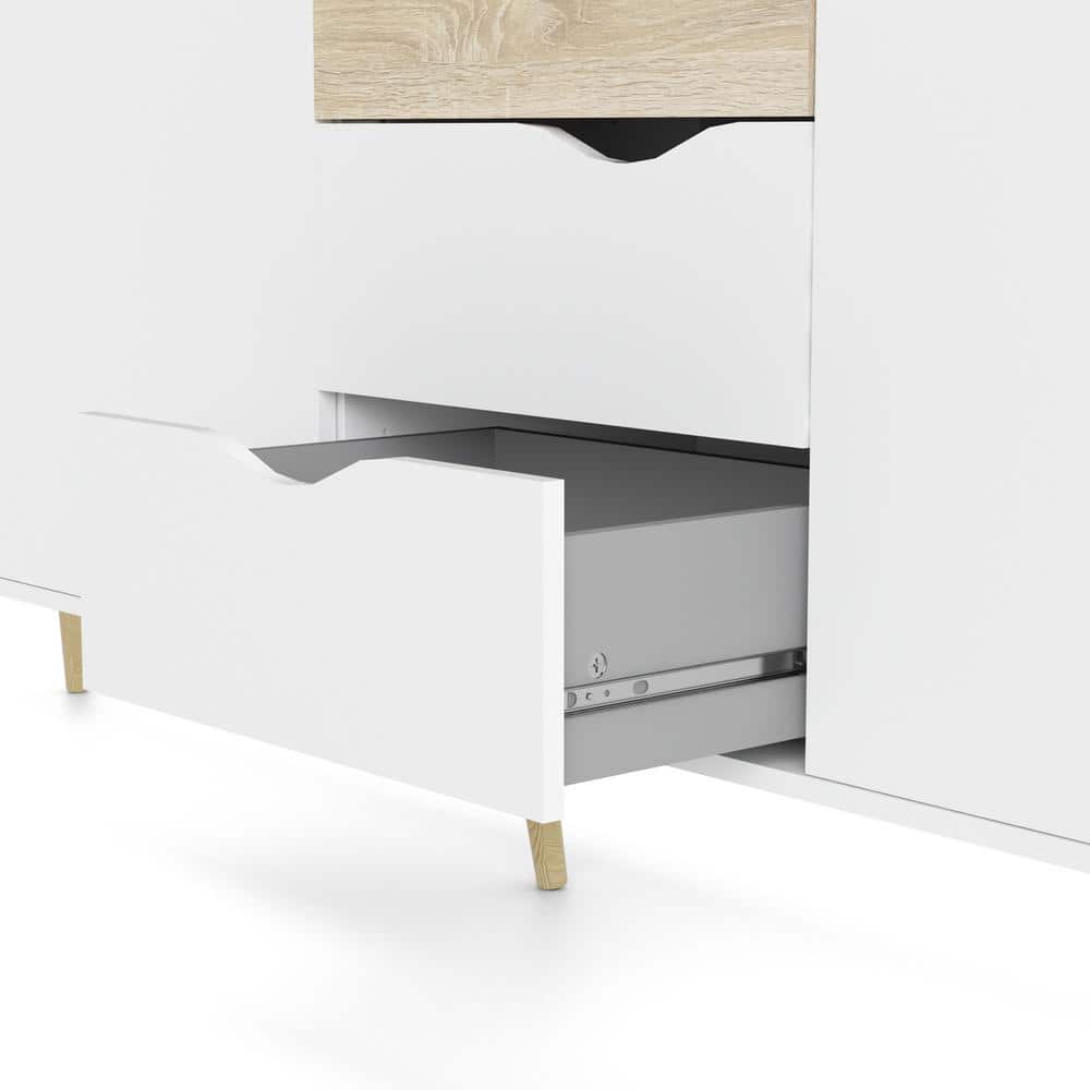 Scandinavian White and Oak 77" Sideboard with Adjustable Shelves
